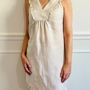 Vineyard Vines beige/white striped linen ruffle dress